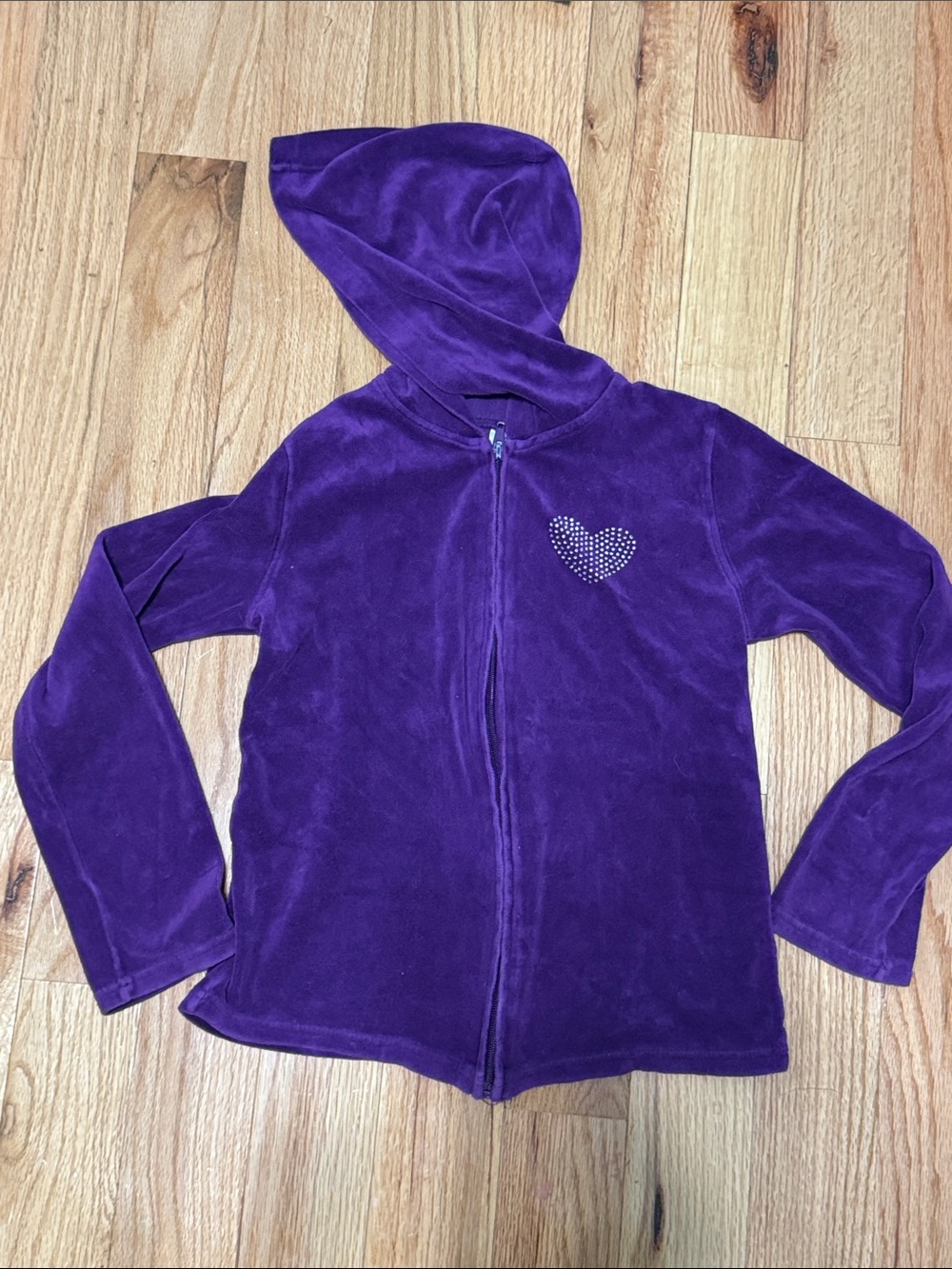 Danskin Now Purple Hooded Zip-Up Sweatshirt with Rhinestone Heart